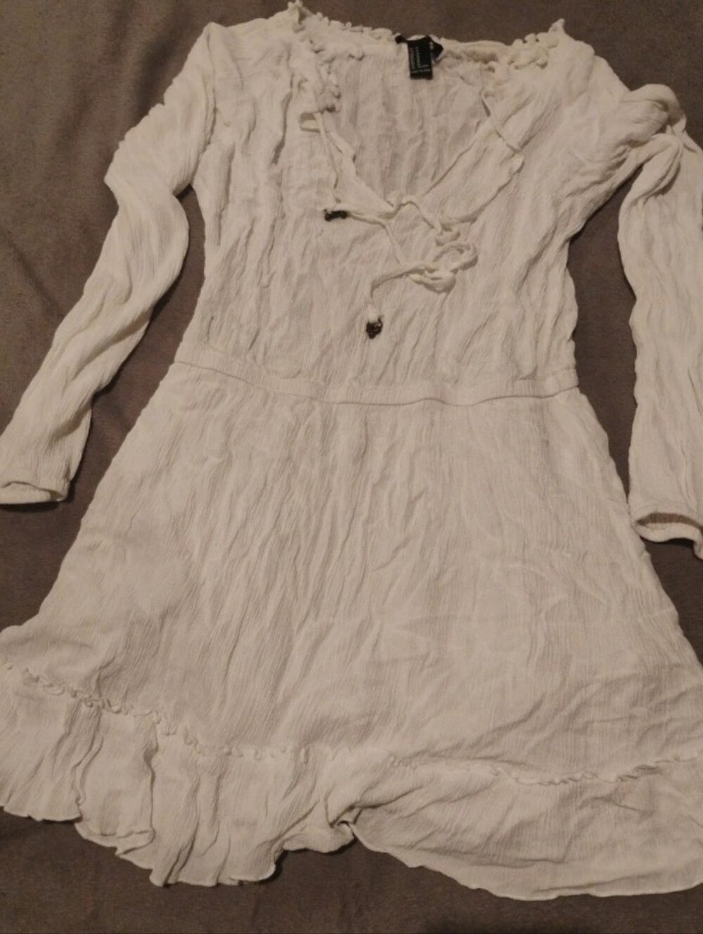 Forever 21 Crinkle Lace Up Long Sleeve Ruffle Mini Dress/Long Shirt - M